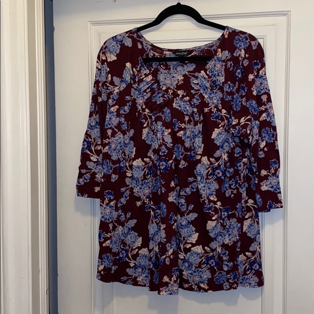 Lucky a brand floral v-neck 3/4 sleeve shirt top